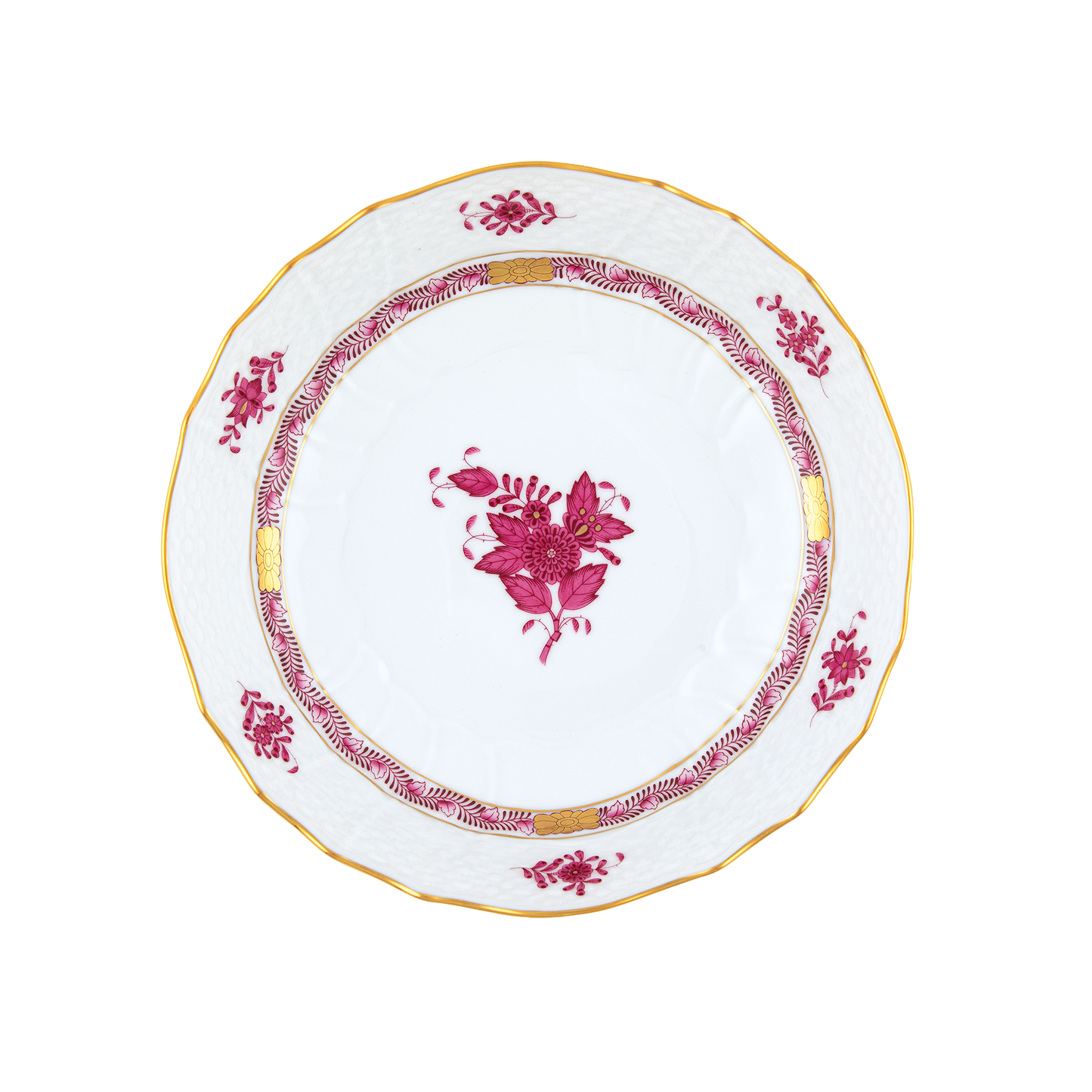 Herend Chinese Bouquet Raspberry Scalloped Dinner Bowl | 8x2in