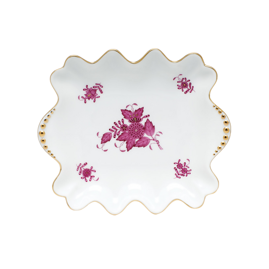 Herend Chinese Bouquet Raspberry Small Dish with Pearl Handles | 5.75x6in