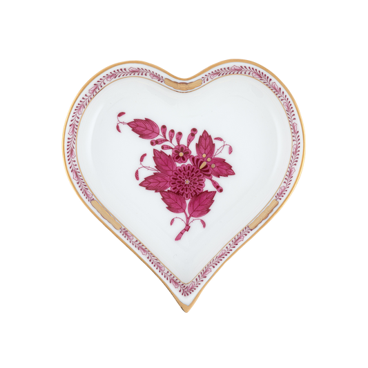 Herend Chinese Bouquet Raspberry Small Heart Tray | 4x4in
