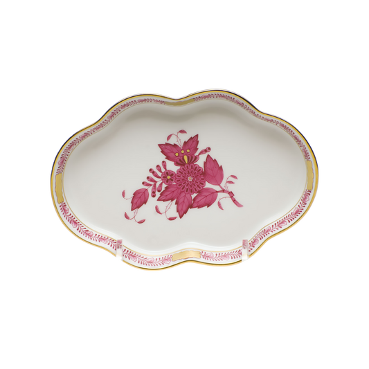 Herend Chinese Bouquet Raspberry Small Scalloped Tray | 5.5in
