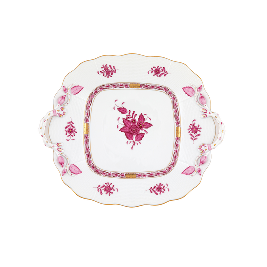 Herend Chinese Bouquet Raspberry Square Cake Plate with Handles | 9.5in