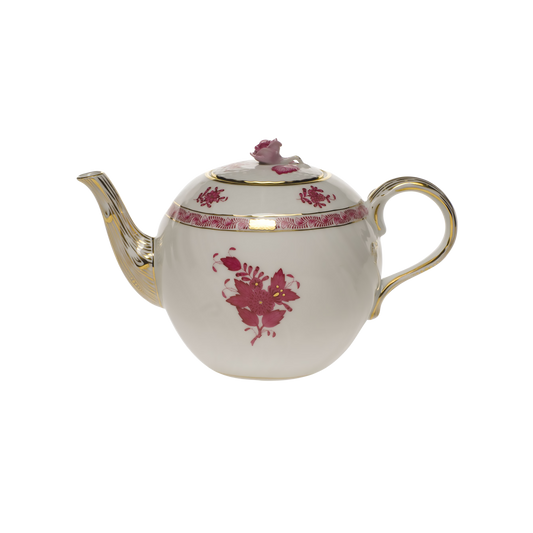 Herend Chinese Bouquet Raspberry Tea Pot with Rose | 36oz