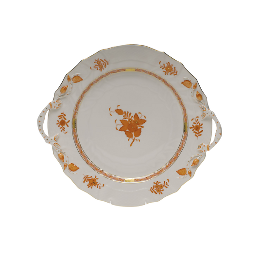 Herend Chinese Bouquet Rust Chop Plate with Handles | 12in