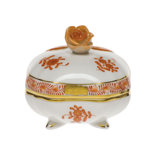 Herend Chinese Bouquet Rust Covered Bonbon Box with Rose | 3in