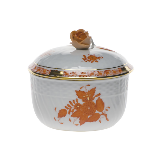 Herend Chinese Bouquet Rust Covered Sugar with Rose | 10oz
