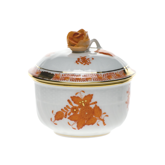 Herend Chinese Bouquet Rust Covered Sugar with Rose | 4oz