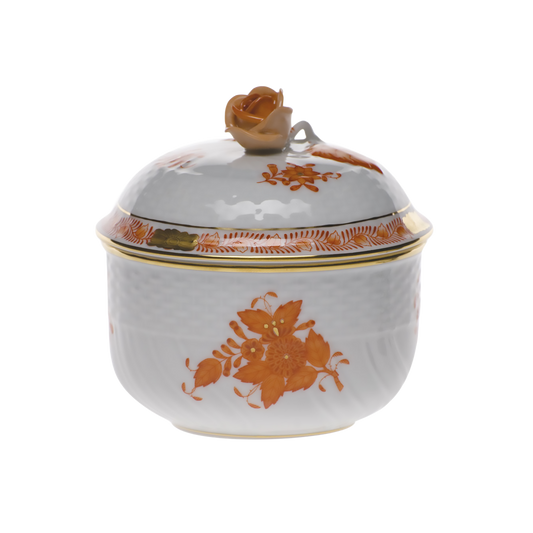Herend Chinese Bouquet Rust Covered Sugar with Rose | 6oz