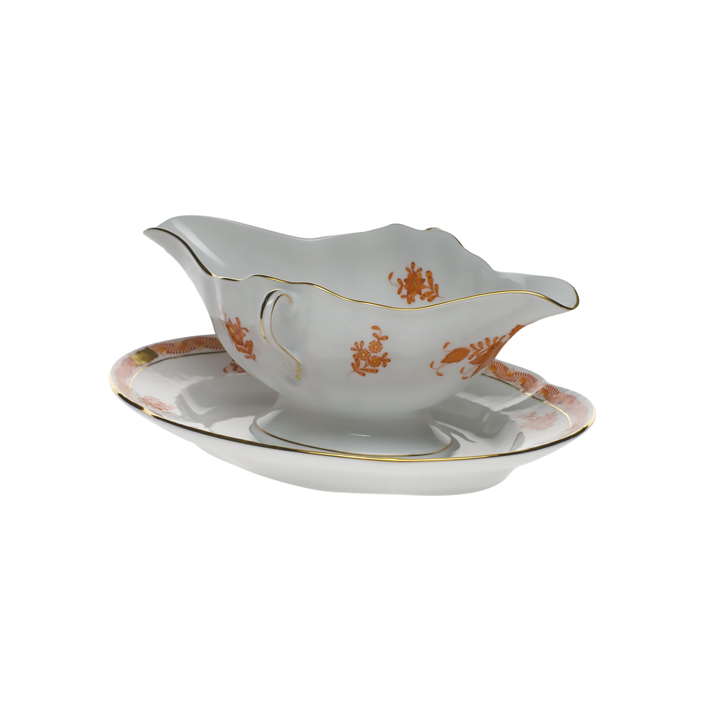 Herend Chinese Bouquet Rust Gravy Boat with Fixed Stand | 1.75in