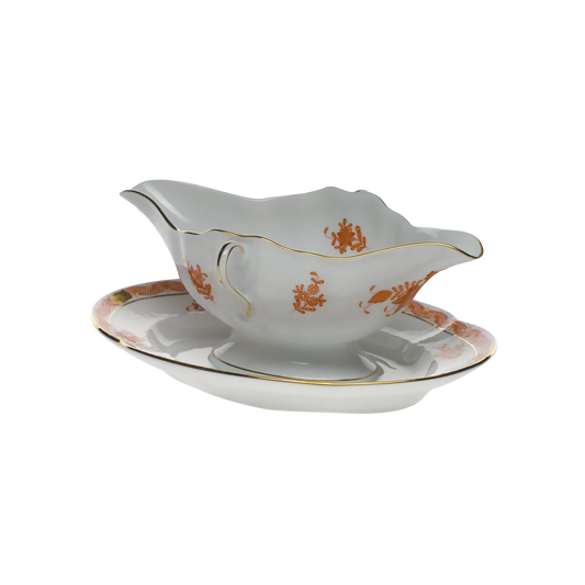 Herend Chinese Bouquet Rust Gravy Boat with Fixed Stand | 1.75in