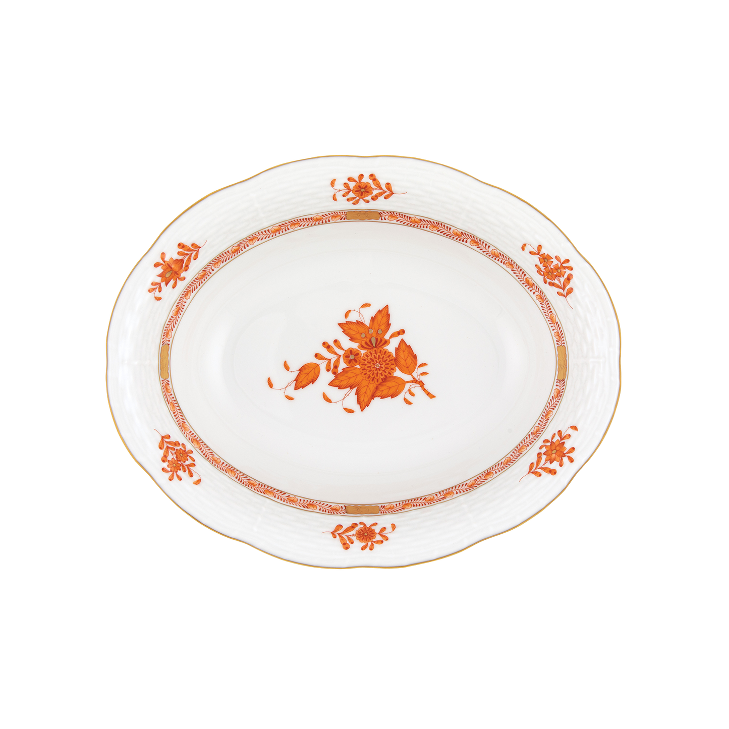Herend Chinese Bouquet Rust Oval Vegetable Dish | 10 X 8 in