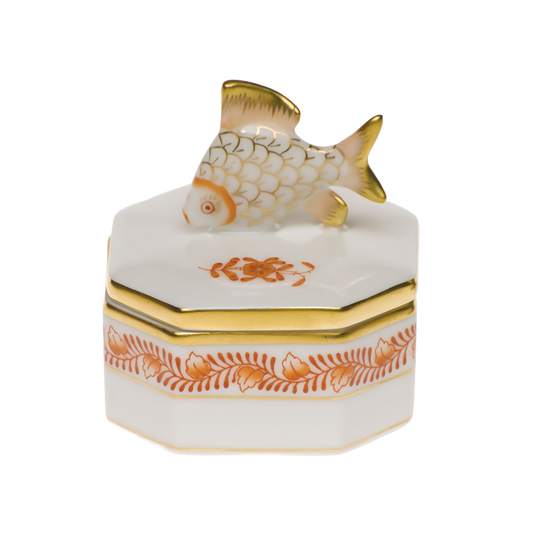 Herend Chinese Bouquet Rust Petite Octagonal Box with  Fish | 2in