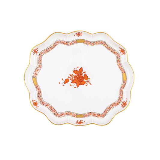 Herend Chinese Bouquet Rust Scallop Tray | 11.25x9.5in