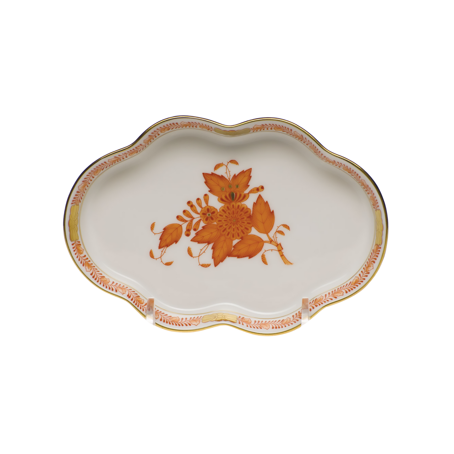 Herend Chinese Bouquet Rust Small Scalloped Tray | 5.5in