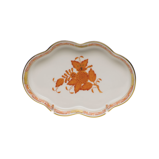 Herend Chinese Bouquet Rust Small Scalloped Tray | 5.5in
