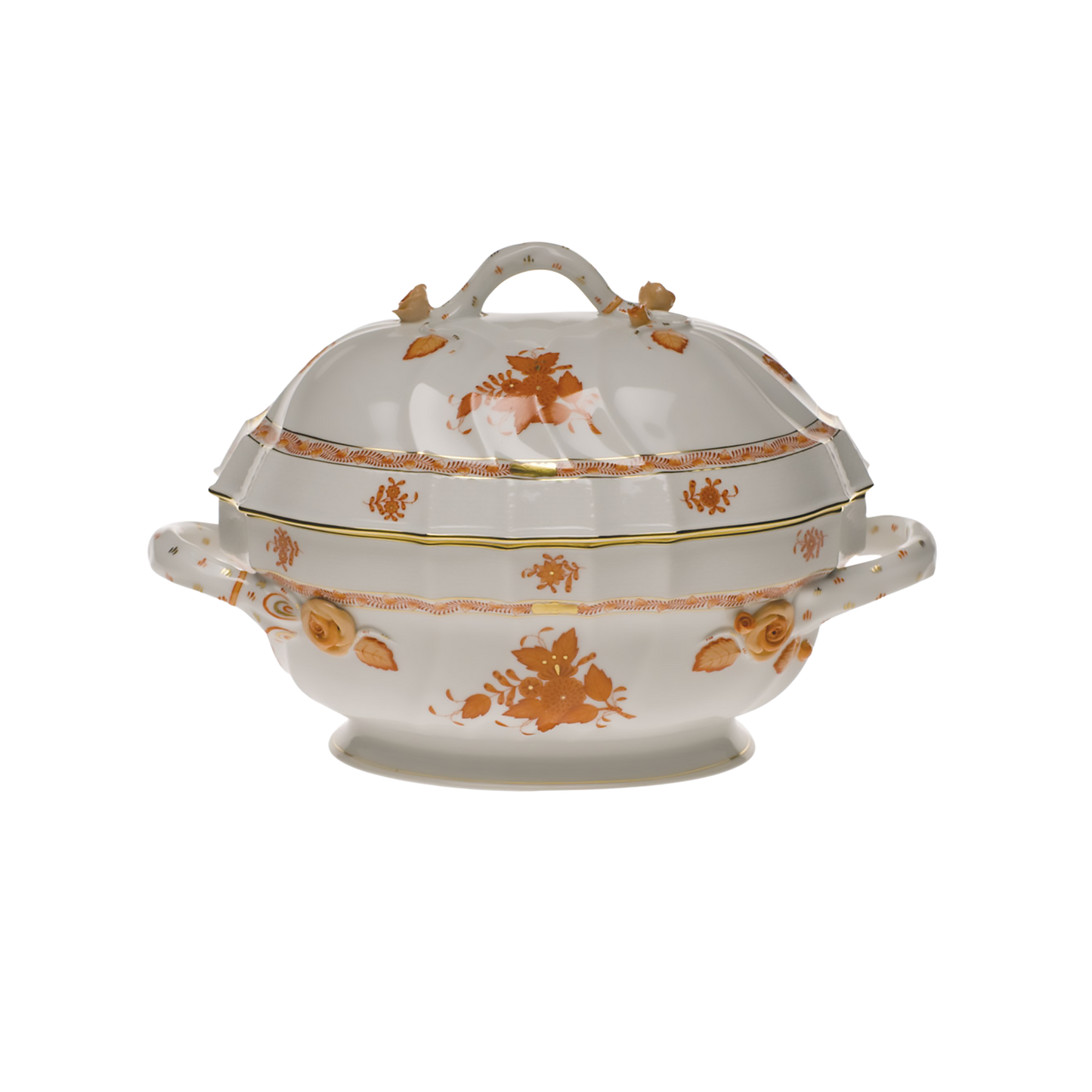 Herend Chinese Bouquet Rust Soup Tureen with Branch Handles | 2qt
