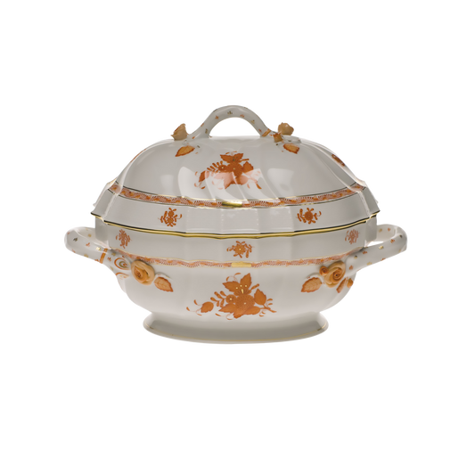 Herend Chinese Bouquet Rust Soup Tureen with Branch Handles | 2qt