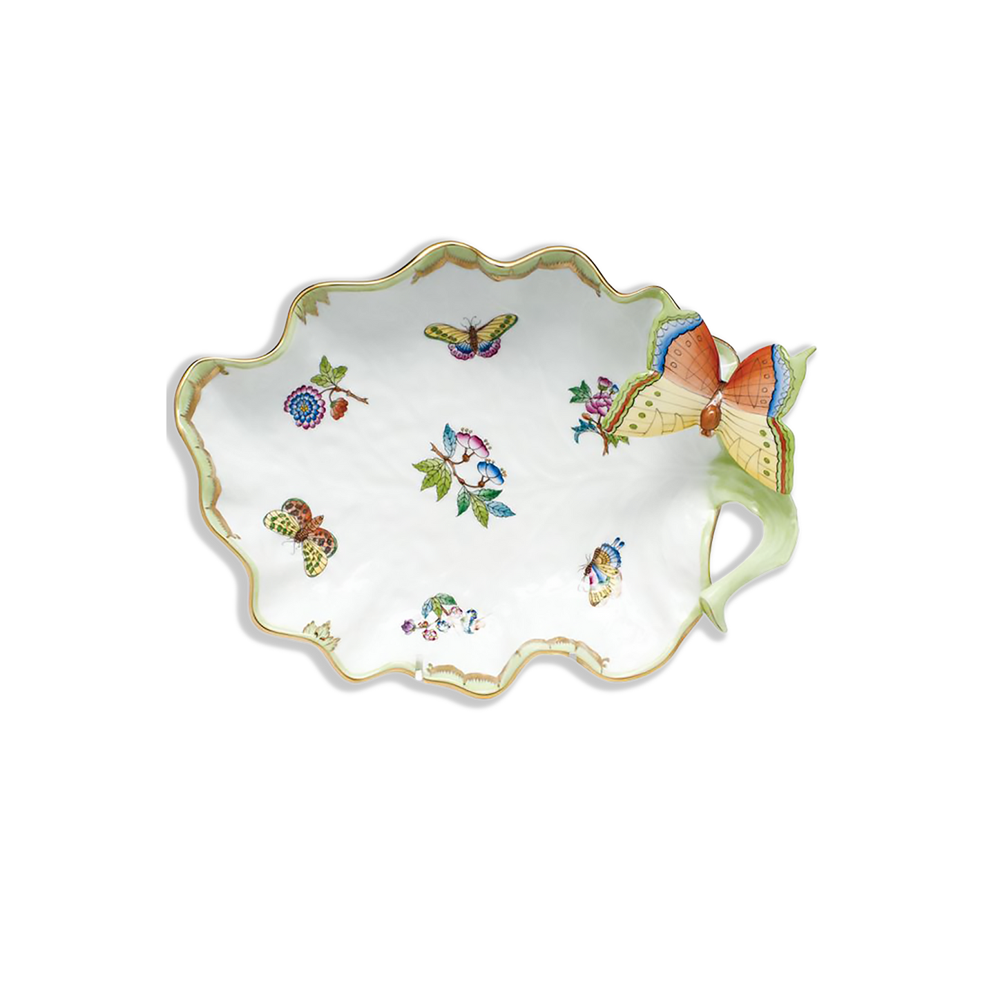Herend Queen Victoria Large Leaf Dish w/Butterfly | 10.75in
