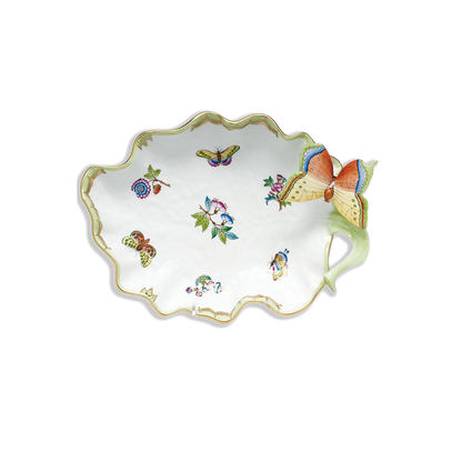 Herend Queen Victoria Large Leaf Dish w/Butterfly | 10.75in