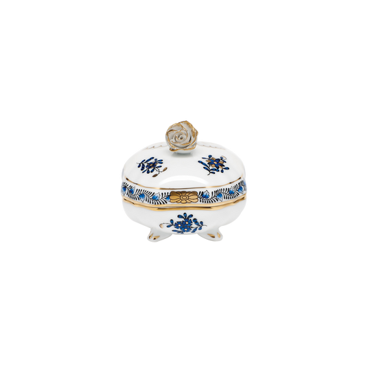 Herend Chinese Bouquet Black Sapphire Covered Bonbon Box with Rose | 3in