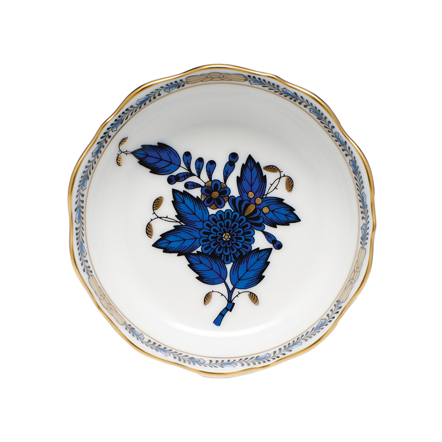 Herend Mini Scalloped Dish | 3.25in Chinese Bouquet Black Sapphire