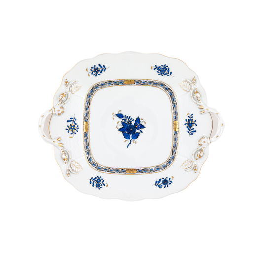 Herend Chinese Bouquet Black Sapphire Square Cake Plate w/Handles | 9.5in