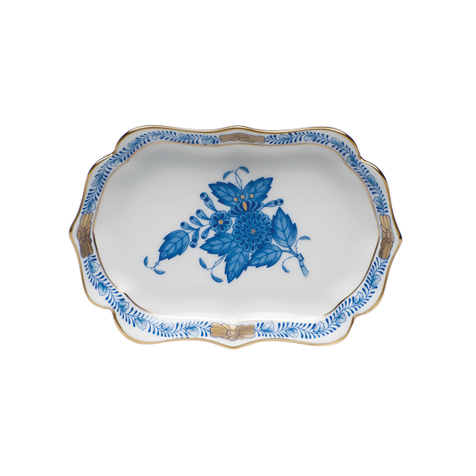 Herend Chinese Bouquet Blue Mini Scalloped Tray | 4.25inx3in