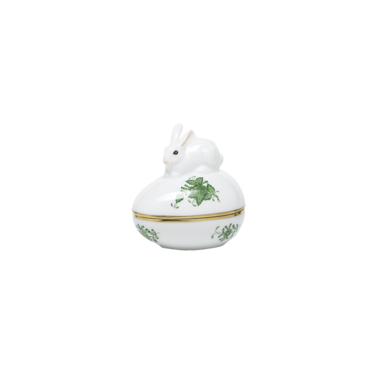Herend Chinese Bouquet Green Egg Bonbon Box With Bunny