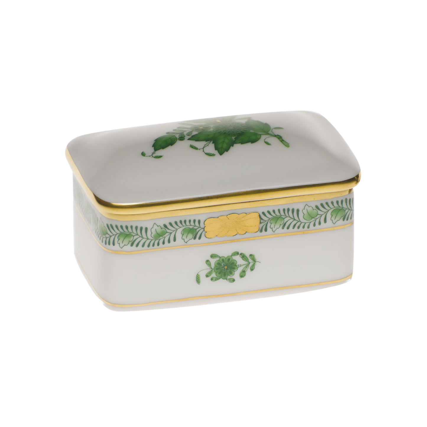 Herend Chinese Bouquet Green Rectangular Box | 3x2in