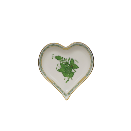 Herend Chinese Bouquet Green Small Heart Tray | 4x4in