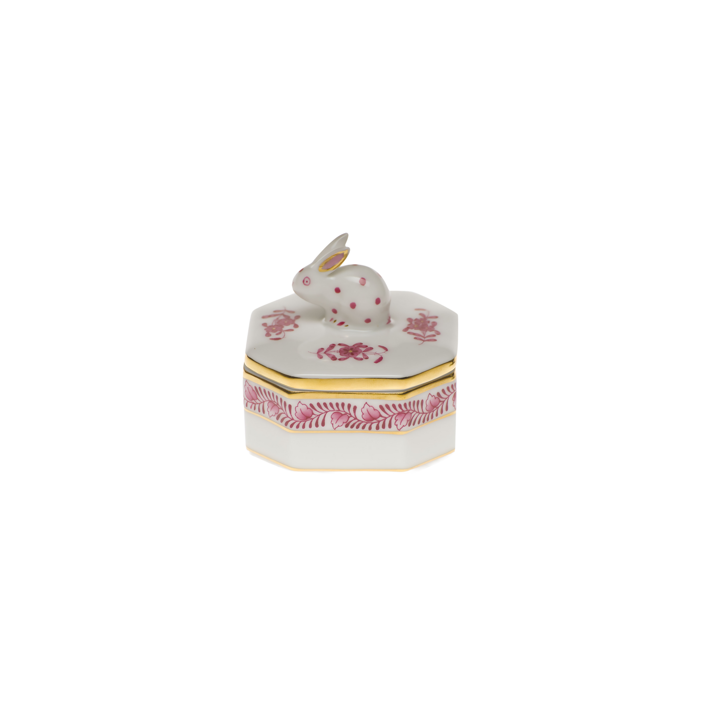 Herend Chinese Bouquet Raspberry Petite Octagonal Box - Bunny | 2in