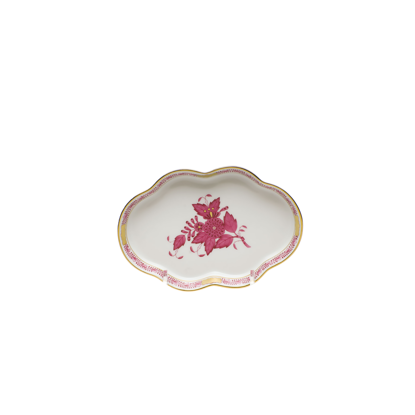Herend Chinese Bouquet Raspberry Small Scalloped Tray | 5.5in