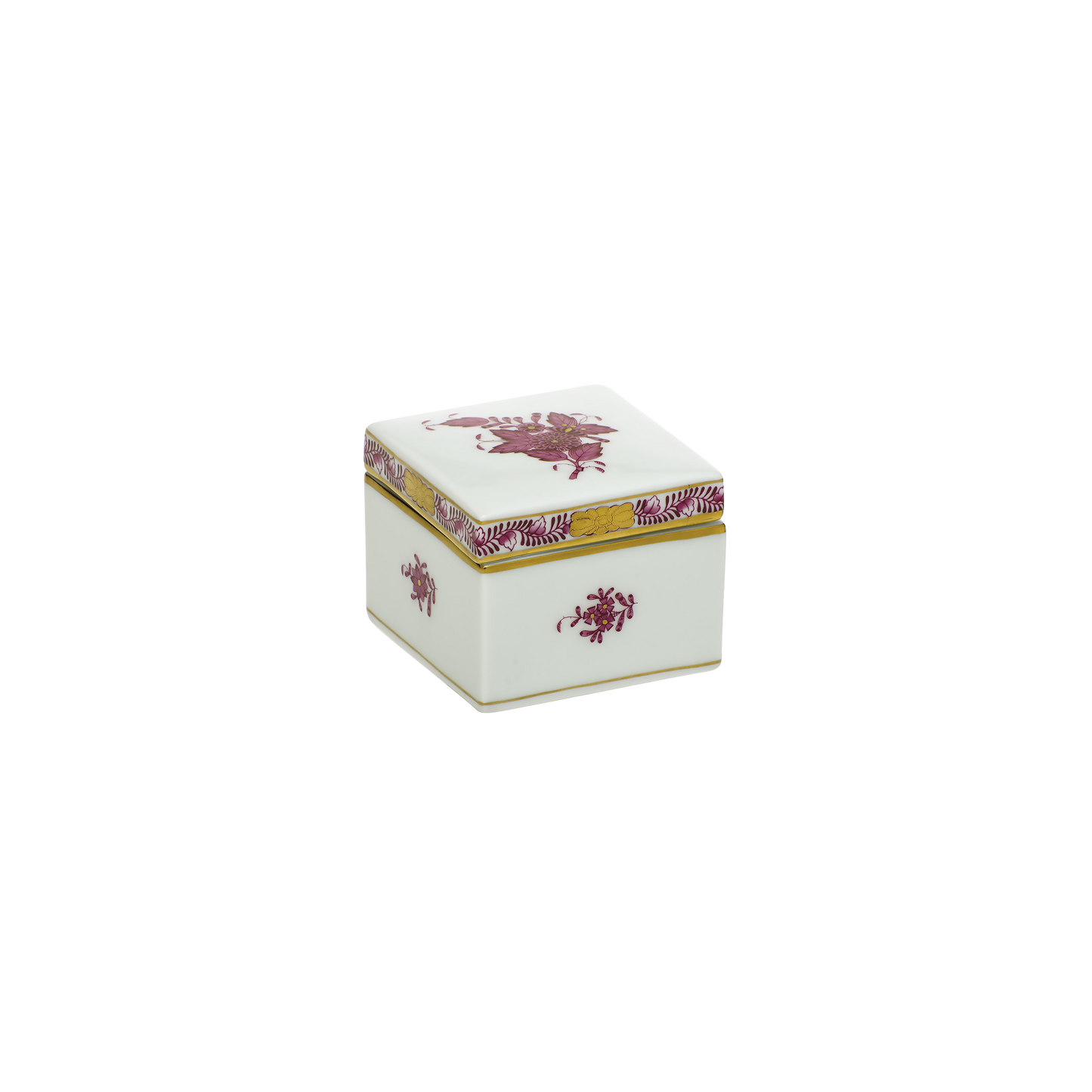 Herend Chinese Bouquet Raspberry Square Box |2.25x2in