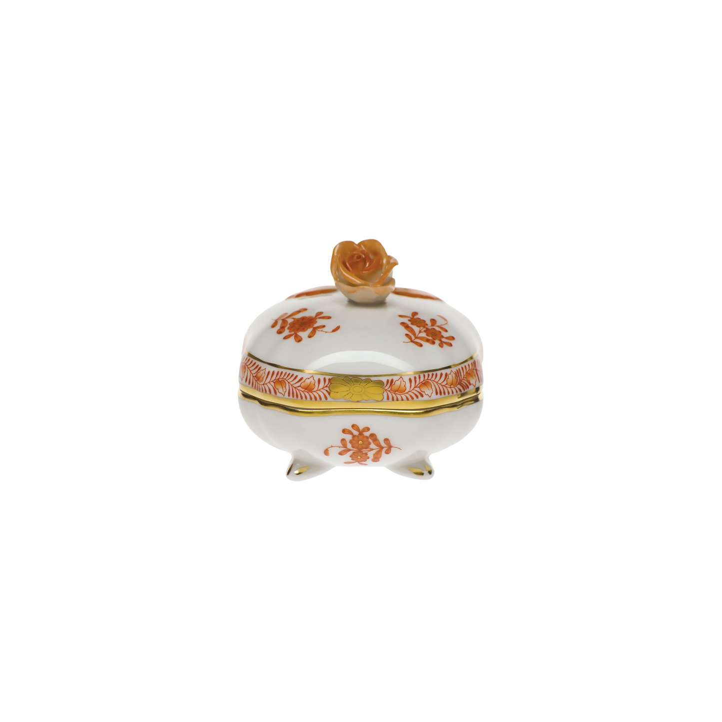 Herend Chinese Bouquet Rust Covered Bonbon Box with Rose | 3in
