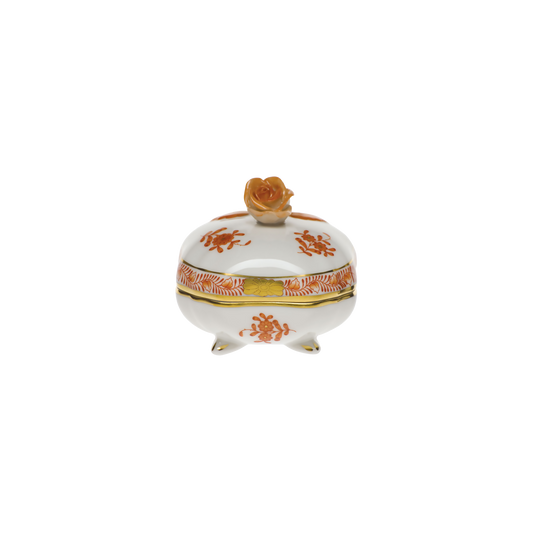 Herend Chinese Bouquet Rust Covered Bonbon Box with Rose | 3in