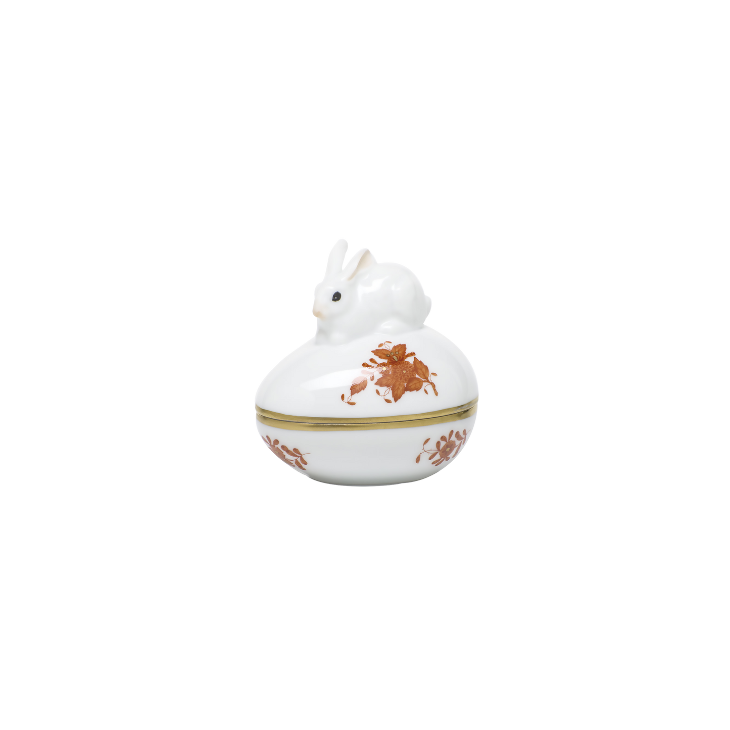 Herend Chinese Bouquet Rust Egg Bonbon Box with Bunny