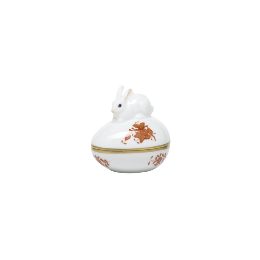 Herend Chinese Bouquet Rust Egg Bonbon Box with Bunny