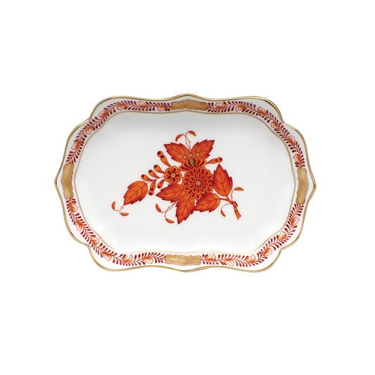 Herend Mini Scalloped Tray | 4.25in Chinese Bouquet Rust