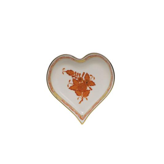 Herend Chinese Bouquet Rust Small Heart Tray | 4x4in