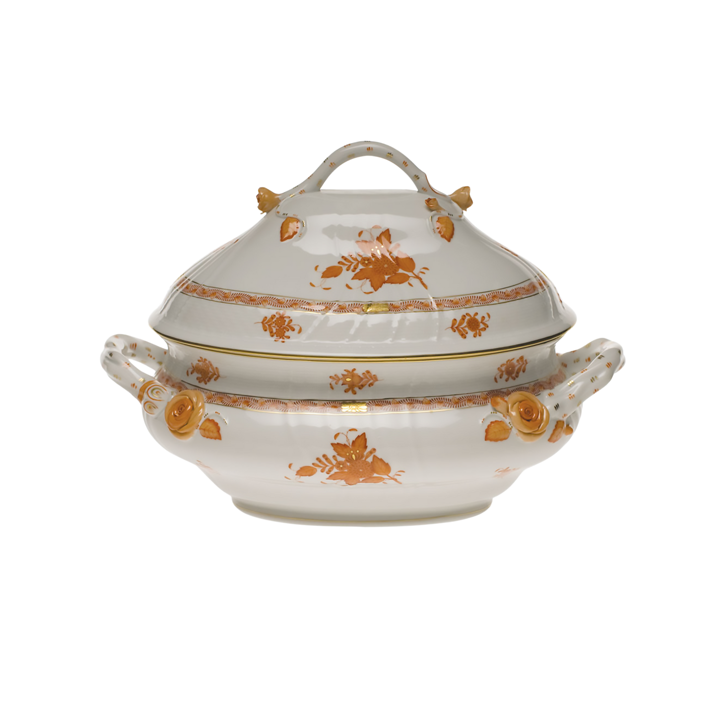 Herend Chinese Bouquet Rust Soup Tureen with Branch Handles | 4qt