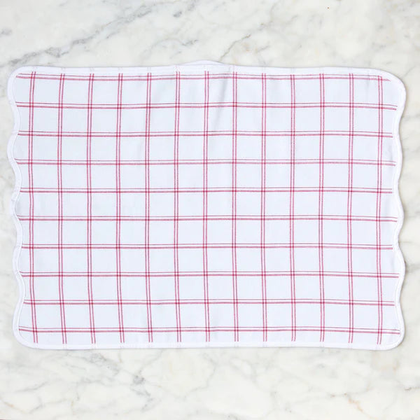 Weezie Towels Luxury Scalloped Kitchen Towel Set of 2 | Red Windowpane