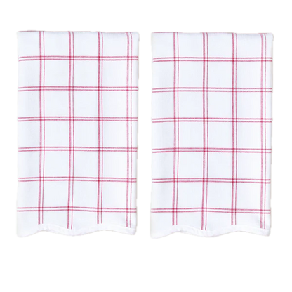 Weezie Towels Luxury Scalloped Kitchen Towel Set of 2 | Red Windowpane