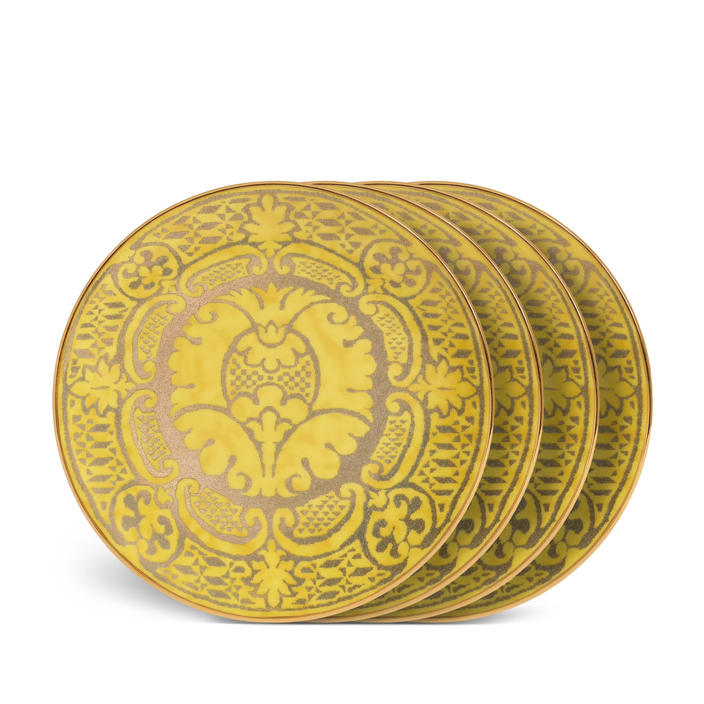 L'Objet Fortuny Orsini Yellow 24k Gold Hand Gilded Earthernware Dessert Plates Set of 4 | 8in