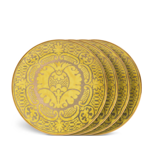 L'Objet Fortuny Orsini Yellow 24k Gold Hand Gilded Earthernware Dessert Plates Set of 4 | 8in