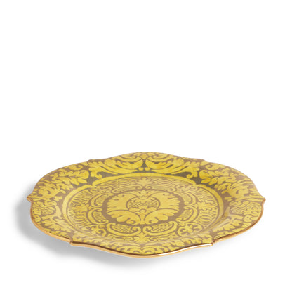 L'Objet Fortuny Orsini Yelllow 24k Gold Hand Gilded Earthernware Large Round Platter | 14in