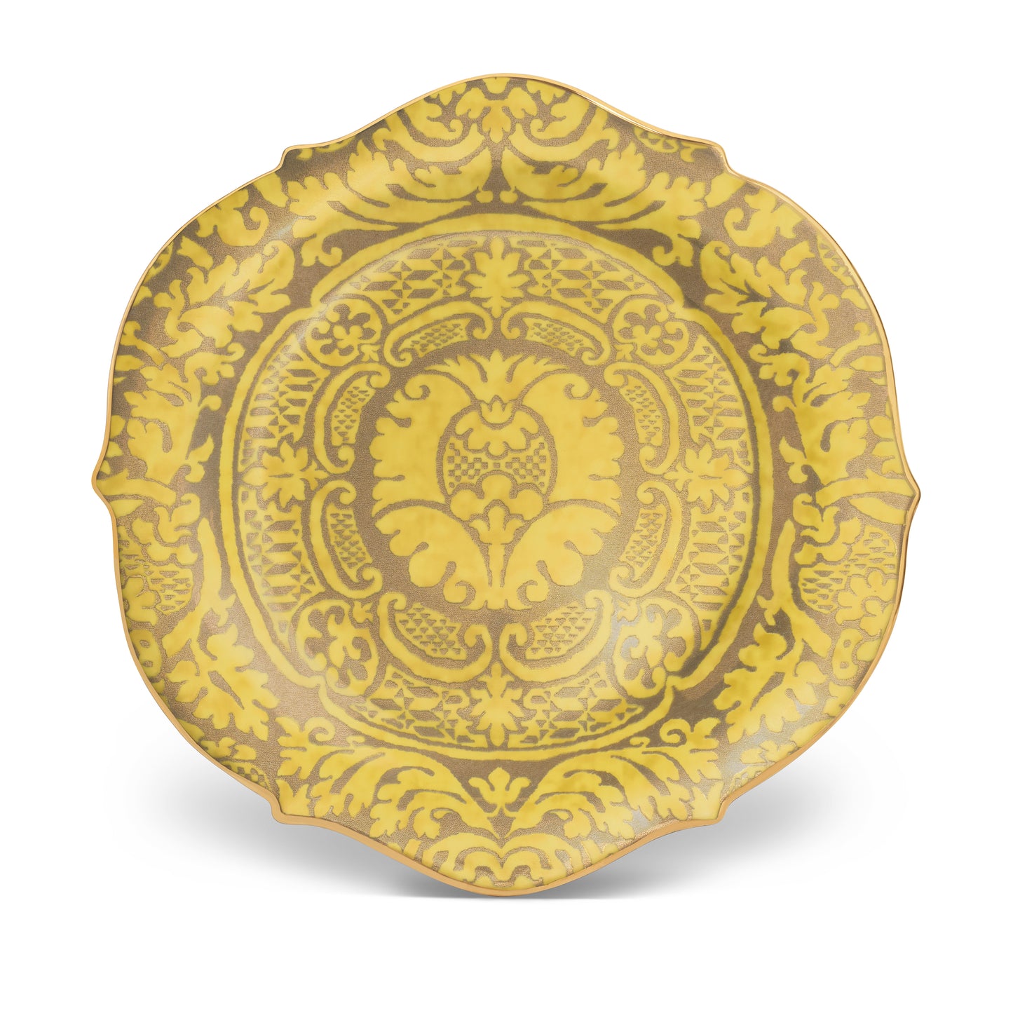 L'Objet Fortuny Orsini Yelllow 24k Gold Hand Gilded Earthernware Large Round Platter | 14in