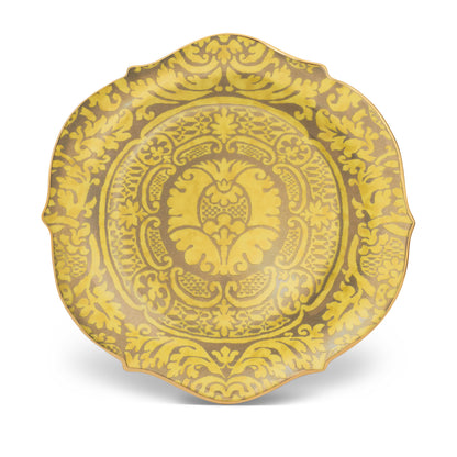 L'Objet Fortuny Orsini Yelllow 24k Gold Hand Gilded Earthernware Large Round Platter | 14in