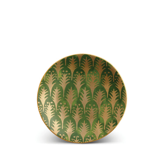 L'Objet Fortuny Piumette Green 24k Gold Hand Gilded Earthernware Canape Plate Set of 4 | 6in