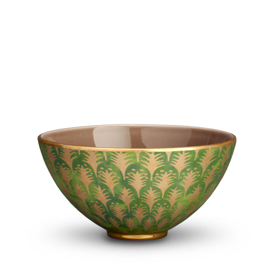 L'Objet Fortuny Piumette Green 24k Gold Hand Gilded Earthernware Medium Bowl | 9x4.5in