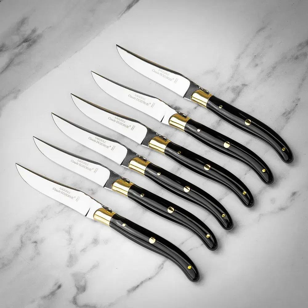 Laguiole Knives Set of 6 | Black + Brass