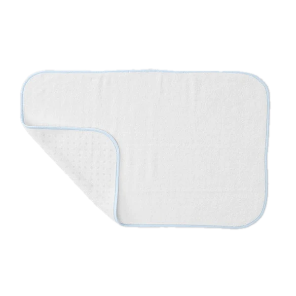 Weezie Towels Luxury Signature Bath Mat | White + Light Blue Piping